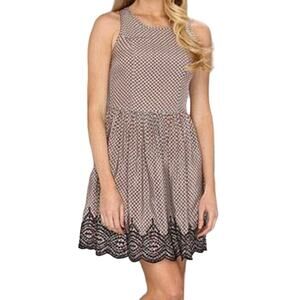 Joie Embroidered Silk Crepe de Chine Mini Dress Sz S Geo‎ Print Scallop Lace Hem